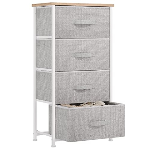 YITAHOME kommode Schmal, Schrank mit 4 Schubladen aus Stoff, Aufbewahrungskommode Modernen Stil für Schlafzimmer, Wohnzimmer,Flur, Hellgrau Aufbewahrungsschrank
