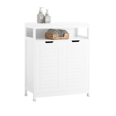 SoBuy BZR121-W Badkommode mit 2 Türen Midischrank Kommode Badschrank Badmöbel Sideboard Flurschrank Weiß BHT ca. 70x90x35cm