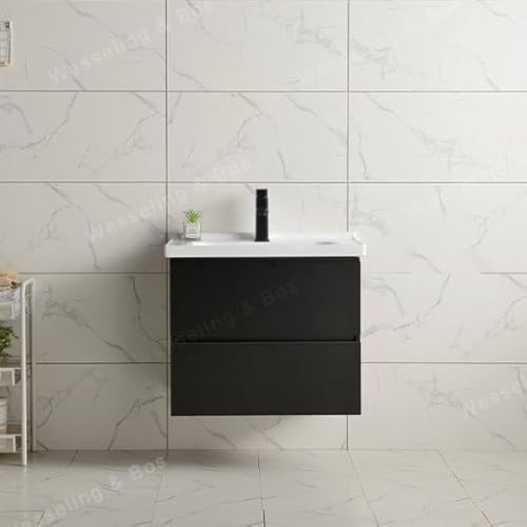 WEBO Bathroom Furniture Set London 60cm - Black - Bathroom Furniture with Black washbasin - Including tap and Drain!