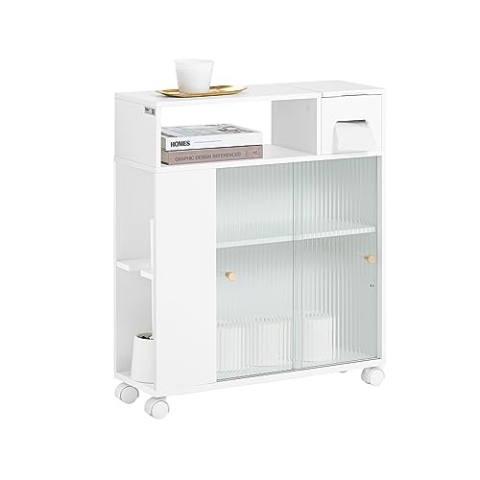 SoBuy BZR117-W Nischenregal 20cm mit Rollen Küchenregal Nischenwagen Rollwagen Nischenschrank schmales Regal toilettenpapier aufbewahrung Badmöbel Weiß BHT ca. 20x71x60cm
