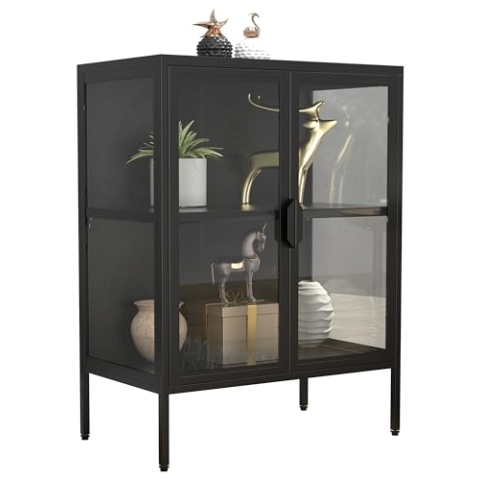 VCM Glasvitrine stehend | Vitrine Glas mit ESG-Sicherheitsglas | Maße ca. H. 80 x B. 60 x T. 35 cm | Standvitrine Glas | Modern und platzsparend | Glas Vitrinenschrank – Floka S