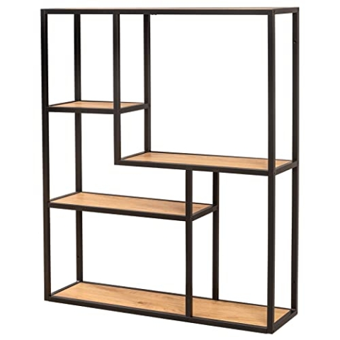 Riess Ambiente Industrial Wandregal Slim LINE 91cm Wildeiche schwarz fünf Regalböden Regal Bücherregal