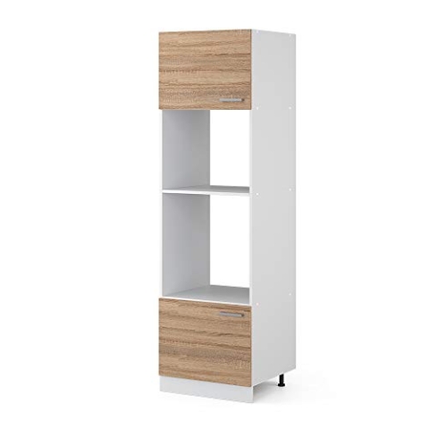 Vicco Hochschrank R-Line, Sonoma/Weiß, 60 cm mit offenen Regalen, und Türen