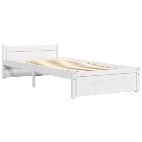 vidaXL Massivholzbett Kopfteil Einzelbett Bettgestell Lattenrost Bettrahmen Schlafzimmerbett Bett Holzbett Schlafzimmermöbel Weiß 100x200cm
