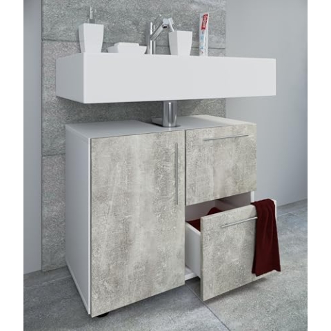 VCM Holz Waschbeckenunterschrank | Badschrank | Maße: H. 51 x B. 61 x T. 32 cm | 1 Drehtür | 2 große Schubladen | modernes Badezimmermöbel - Flandu