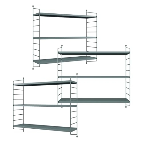 [en.casa] Modulares Wandregal Strängnäs 3er Set Metallregal Graublau Hängeregal mit 3 Regalböden Badregal Küchenwandregal Wandablage Wohnzimmer