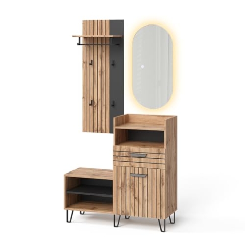 Vicco Garderobe Amber, Eiche Wotan, 100 x 100 cm 3 Teile