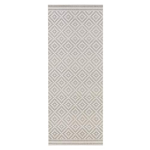 NORTHRUGS In- und Outdoor Teppich Raute 80x200cm - Wetterfest Modern Geometrisches Raute Muster Allover Design Läufer für Balkon Terrasse Garten Wintergarten Wohnzimmerteppich Wasserfest in Grau Creme