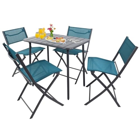 VCM 5-TLG Gartenmöbel Set | Sitzgruppe Essgruppe | 1xTisch, 4X Klappstühle | Tisch Maße ca. H. 72 x B. 80 x T. 55 cm | Garten Set – Sumila 80x55