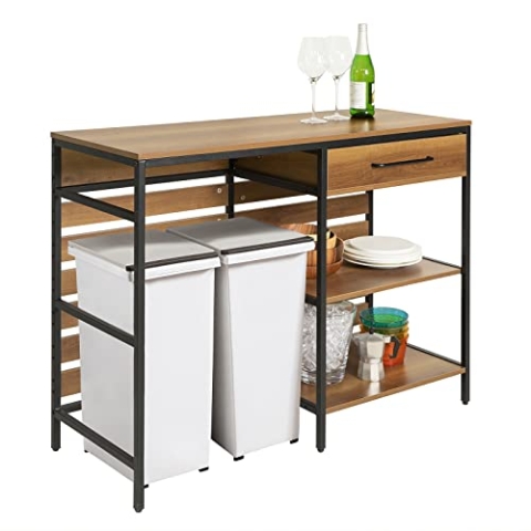 SoBuy Küchenwagen mit Arbeitsplatte, Kücheninsel freistehend, Servierwagen mit Rollen und Schublade, Küchenschrank mit offenen Ablagen, Vintage, BHT ca. 120x90x45cm, FSB71-PF
