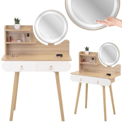 JUMI Schminktisch mit LED-Spiegel Scandi Kosmetik Skandinavisch