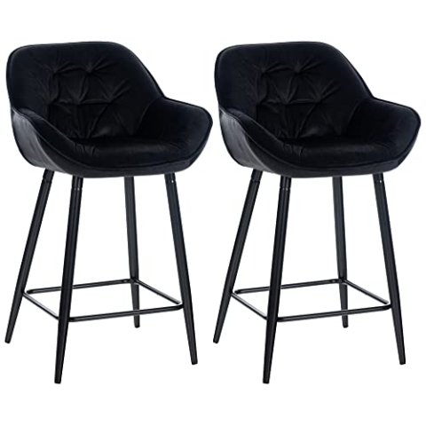 CLP 2er Set Barhocker Gibson - Tresenstuhl Mit Fußstütze - 2 x Tresenhocker Gepolstert, Farbe:schwarz, Material:Samt