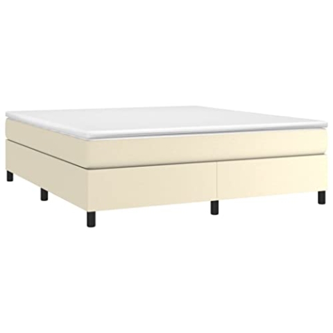 vidaXL Bettgestell, Polsterbett Bett für Schlafzimmer, Bettrahmen mit Lattenrost, Kunstlederbett Doppelbett, Creme 180x200cm Kunstleder