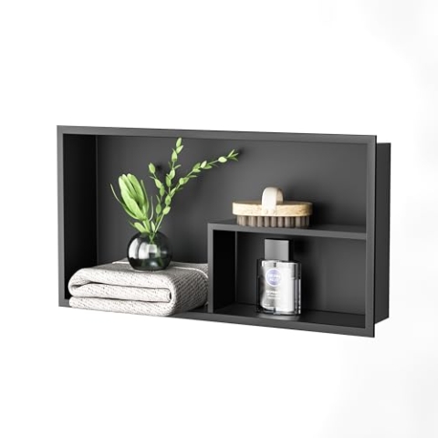 Bernkot Duschnische 304 Edelstahl Wandnische Schwarz mit Ablage 60cm × 30cm × 10cm Nische Dusche für Wand Badezimmeraufbewahrung