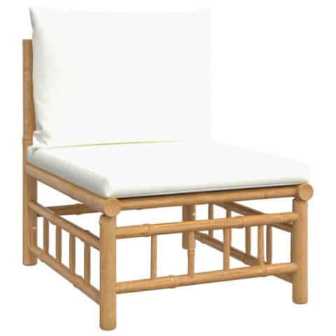 vidaXL Garten Mittelsofa, Gartensofa mit Cremeweißen Kissen, Modular Lounge Sofa für Garten Terrasse, Gartenmöbel Loungemöbel, Bambus