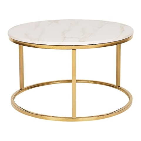 Couchtisch Marmor Optik beige Metallgestell Edelstahl gold rund ⌀ 70 cm Coral