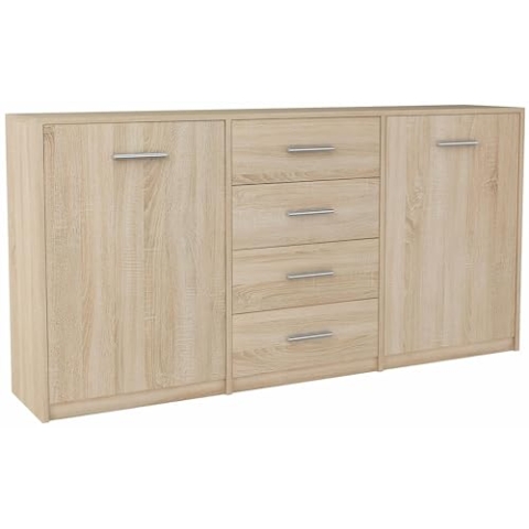 MATKAM Kommode, B177 x H75 x T35 cm, Sideboard mit 4 Schubladen und 2 Fächer mit Türen, Pflegeleicht, Perfekt für jedes Zuhause (Sonoma Eiche)