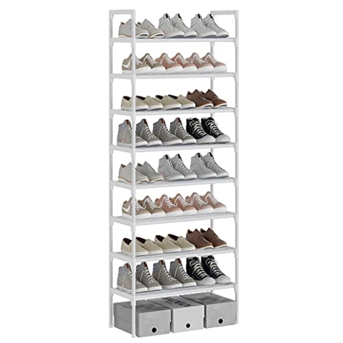 AcornFort® S-526 8 Ebenen Stöckiges Weiß Verstellbare Schuhablagen Schuhaufbewahrung Hohes Schuhregal Organizer Regal Halteständer für 24 Paar Schuhe, 56 x 30 x 140 cm, Extra Robuste Bauweise