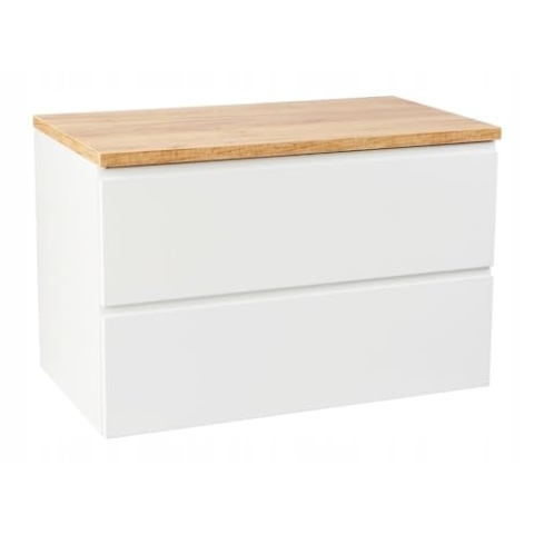 .Deftrans Domodomo Badezimmerschrank mit Aufsatz, 80 x 50 x 45,8 cm weißer Schrank für Waschtischaufsatz, Badezimmer-Hängeschrank - Badezimmerschrank mit Eichenaufsatz
