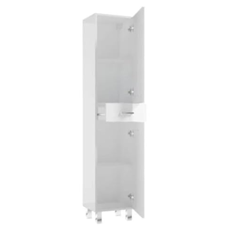 .Deftrans - Badschrank Schmal Weiß Hochglanz 170x35x30 cm – Badezimmerschrank Hochschrank Stehend für Kleine Bäder – Schmaler Badschrank mit Türen & Schublade