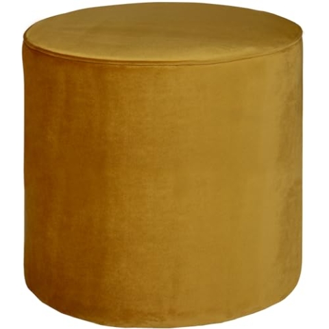 WOOOD Sara Hocker Ø 46 cm - Pouf Hoch Sitzhocker Rund aus Samtstoff Fußbank Sitzpouf - Ocker Gelb - 46x46x46 cm