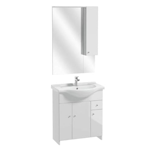 .Deftrans Domodomo Badschrank mit Waschbecken und Spiegel weiß 105 cm, Waschbeckenschrank 80 x 70 x 48 cm, Keramik-Waschbecken-Set, Badmöbel-Set