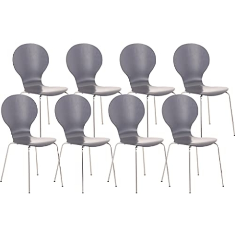 CLP 8 x Stapelstuhl Diego I Ergonomischer Konferenzstuhl Mit Holzsitz Und Metallgestell I Stapelbarer Stuhl Mit Pflegeleichter Sitzfläche, Farbe:grau