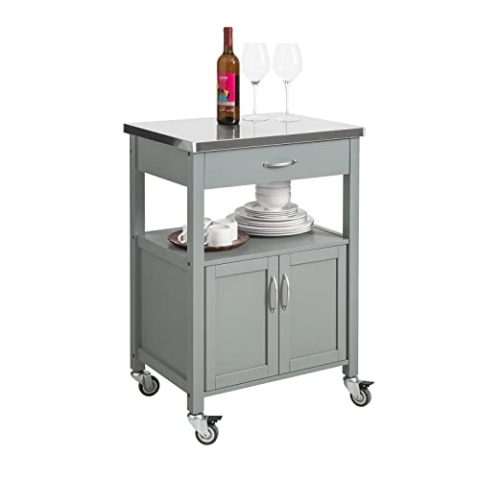 SoBuy Küchenwagen mit Arbeitsplatte Servierwagen mit Rollen Beistelltisch Holz Rollwagen Küchenregal stehend Vielseitiger Küchenschrank für Küche, Outdoor & Schlafzimmer Hellgrau 60x92x44cm FKW22-HG