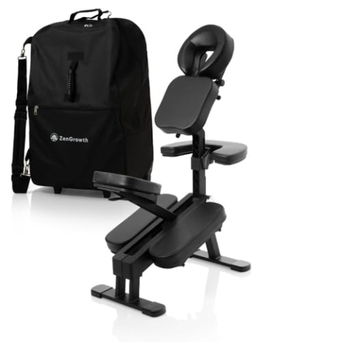 ZenGrowth Massage Klappstuhl Legian Schwarz | Aluminium, Professionelle Qualität, 12kg, INKL. Transporthülle | Shiatsu, Ergonomisch, Tragbar & Leicht zu transportieren