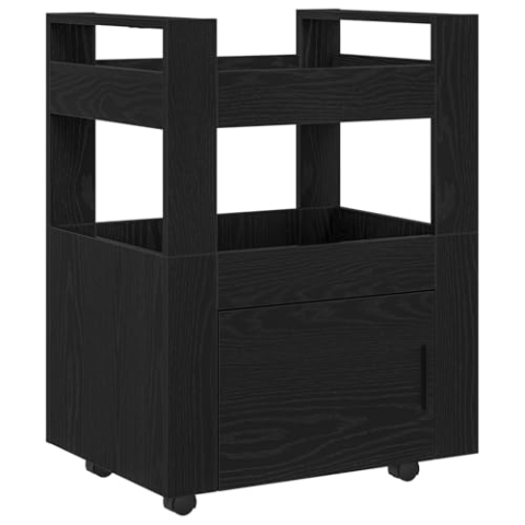 vidaXL Kompakter Küchenwagen In Schwarz-Eiche Langlebiger Holzwerkstoff Matte Oberfläche Rollendes Design Zum Servieren von Speisen & Hausbar Vielseitiger Moderner Lagerwagen Möbel Büfett Indoor Regal