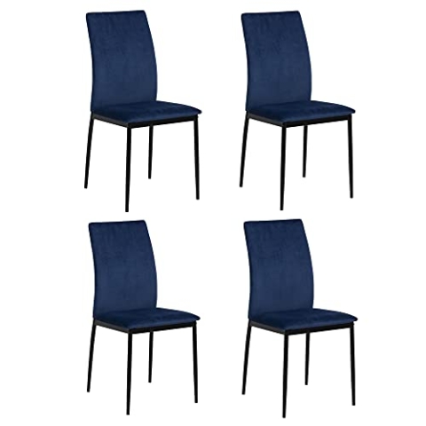 AC Design Furniture Devin Samt-Esszimmerstühle mit Rückenlehne, 4er-Set, Küchenstühle, dunkelblauer Stoff, Metallbeine, gepolsterte Esszimmerstühle, Esszimmer, Küchenstuhl, Akzentstuhl, Bürostuhl