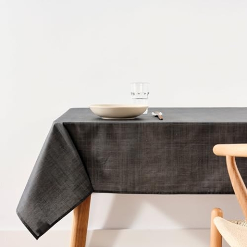 BL BELUM Belum Tischdecke, XL, 250 x 180 cm, harzbeschichtet, 100 % Bio-Baumwolle, harzbeschichtete Tischdecke, groß, rechteckige Tischdecke ohne Steifigkeit, wasserdichte Tischdecke, Schwarz