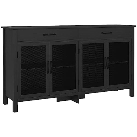 HOMCOM Lowboard Aufbewahrungsmöbel 4 Türen mit verstellbaren Regalen und 2 Schubladen für Wohnzimmer Küche Esszimmer - industriellen Stil - 150 x 40 x 85 cm schwarz