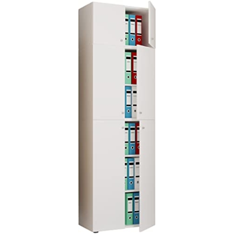 VCM XXL Büroschrank mit 5 Fächern und einem Aufsatz | moderner Aktenschrank mit Drehtüren | Maße ca. H. 223 x B. 70 x T. 39 cm – Lona 5-Fach
