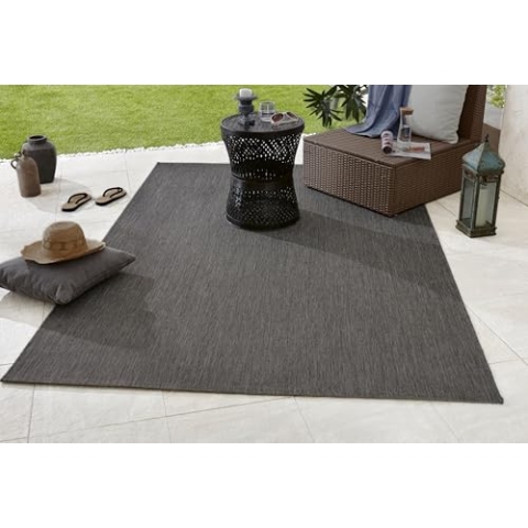 NORTHRUGS In- und Outdoor Teppich Match 200x290cm - Wetterfest Modern Plain Allover Unifarben Design Läufer für Balkon Terrasse Garten Wintergarten Wohnzimmerteppich Wasserfest in Anthrazit