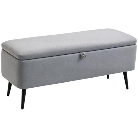 HOMCOM Sitzbank, Polsterbank mit Stauraum, Leinenoptik, Bettbank mit Stahlbeine für Wohnzimmer, Flur, Schlafzimmer, bis 150 kg belastbar, 101 x 38,5 x 44,5 cm, Grau