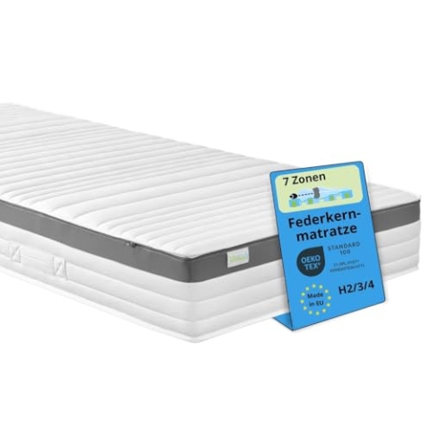 Bodyprotect Taschenfederkernmatratze 90x200 cm, orthopädische Matratze Härtegrad H3, Öko-Tex, ergonomische 7 Zonen Federkernmatratze, Höhe 21, Made in EU