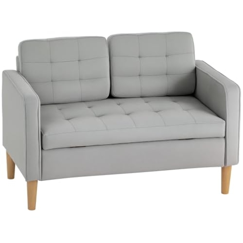 HOMCOM 2 Sitzer Sofa, Couch mit Stauraum, Holzbeine, Gepolsterter Polstersofa mit Samtoptik für Wohnzimmer, Schlafzimmer, 117x 62 x 78 cm, Hellgrau