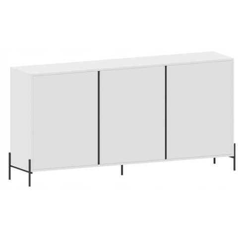 MATKAM Kommode RURK H90 x B180 x T38 cm, Sideboard mit 3 Türen, Metallbeine, Push-up-Öffnung (Weiß)