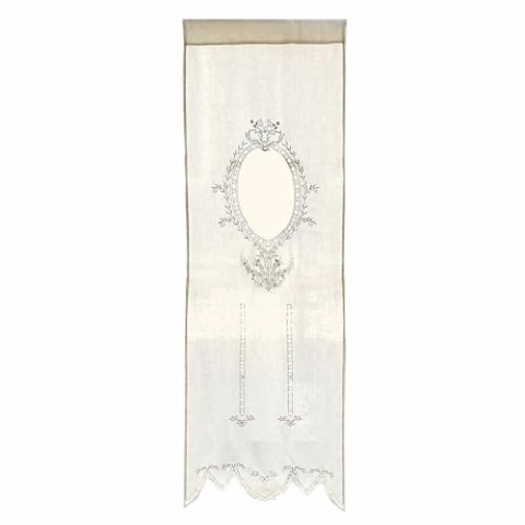 Loberon Gardine Loiret, romantisch verspielter Look, mit verlaufendem Hohlsaum, mit wertvoller Medaillon-Stickerei, Vorhang, Fernsterdekoration, Leinen, Baumwolle, Creme