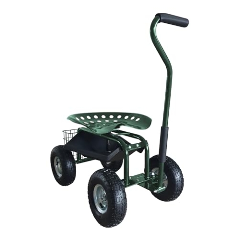 AXI AG22 fahrbarer Rollsitz für den Garten in Grün | Gartenwagen/Gartensitz aus Metall bis 150 kg belastbar | Rollwagen für Gartenarbeit mit Ablage.