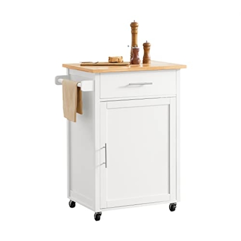 SoBuy Servierwagen mit Rollen Küchenwagen mit Arbeitsplatte Rollwagen Küche Beistellwagen Regal Küche weiß-Natur BHT ca. 68x90x46cm FKW102-WN