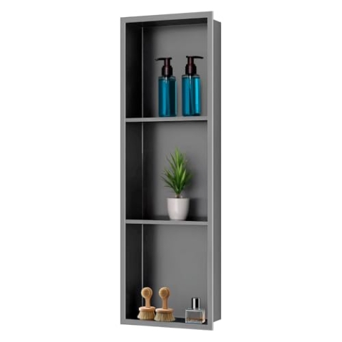 sunrik Wandnische Dusche,Wandnische Dusche Edelstahl,Wandnische Lagerung mit doppellagige Lagerung,Duschnische 30 * 60 * 10CM,Grau