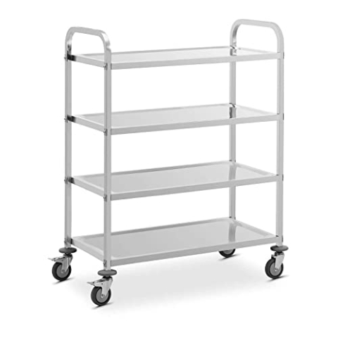 Royal Catering RCSW-112 Servierwagen 4 Borde 89 x 49,5 x 3 cm 108 kg Servierwagen Küchenwagen Edelstahl Küchenrollwagen Rollwagen Küche