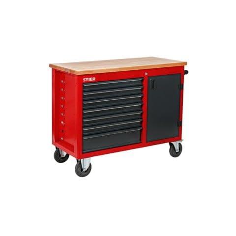 STIER Fahrbare Werkbank, mit 7 Schubladen und Tür, 925x1120x520 mm, in Dunkelgrau