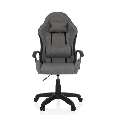 MyBuero Ergonomischer Gamingstuhl GAMEBREAKER W01 Bürostuhl mit Stoffbezug, Kopf- und Lordosenkissen, höhenverstellbaren Armlehnen, Grau/Schwarz