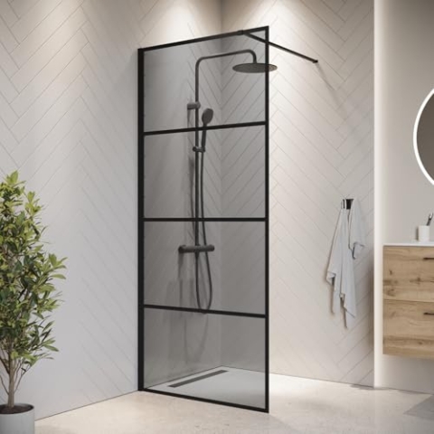 Badplaats B.V. Duschwand Essos 100 x 200cm - Grauglass - Glas Duschabtrennung Schwarz - Walk-In Dusche Nano Duschtrennwand