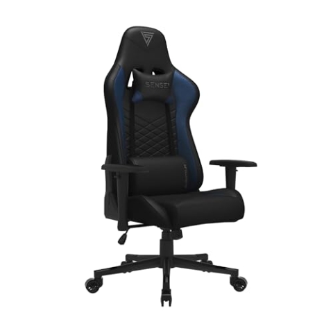 SENSE7 Gaming Spellcaster Bürostuhl Zocker Gamer Ergonomischer Stuhl Armlehne Einteiliger Stahlrahmen Einstellbarer Neigungswinkel Schwarz-Blau, 43-52 x 69,5 x 57, 5907783039751