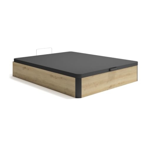 Vente-unique-Bettgestell mit Bettkasten - 140 x 190 cm - Holzfarben hell & Schwarz - NAMOSI von YSMÉE