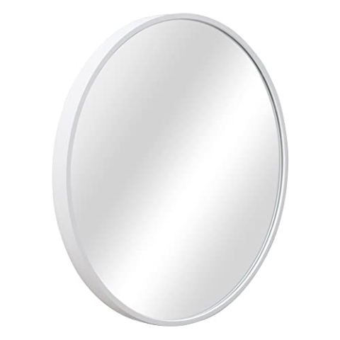 [en.casa] Wandspiegel Modugno 40 cm Badezimmerspiegel Badspiegel Schminkspiegel Hängespiegel rund Aluminiumrahmen Wandmontage Weiß